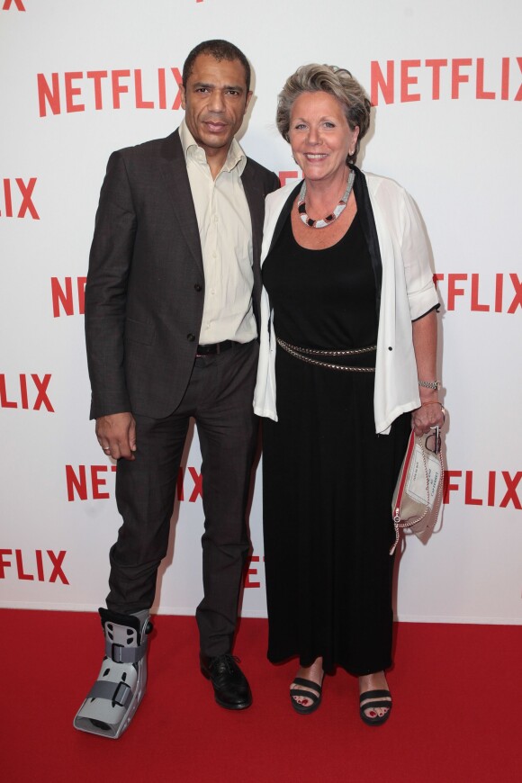 Emmanuel Gabla et Françoise Laborde lors de la soirée de lancement de Netflix France chez Faust, Paris, le 15 septembre 2014.