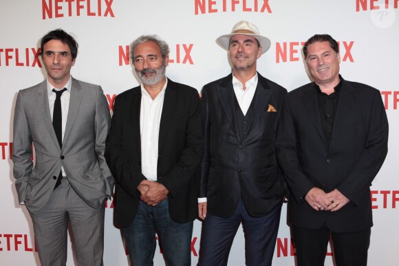 Samuel Benchetrit, Dan Franck, Pascal Breton et Florent Emilio-Siri lors de la soirée de lancement de Netflix France chez Faust, Paris, le 15 septembre 2014.