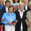 Exclusif - Mariage civil de l'actrice Macha Méril (74 ans) et du compositeur Michel Legrand (82 ans) célébré à la mairie de Monaco par le maire Georges Marsan et son adjoint Henri Doria autour du fils adoptif de Macha Méril, Gianguido Baldi, leurs témoins Muriel Perrod, Pierre-Jean Douvier et Olga Douvier et leurs amis, le 16 septembre 2014.