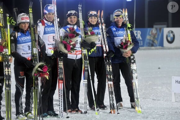 Marie-Laure Brunet, Marie Dorin, Anais Bescond et Sophie Boilley lors des championnats du monde de biathlon le 15 février 2013 à Nove Mesto en Républiqe Tchèque