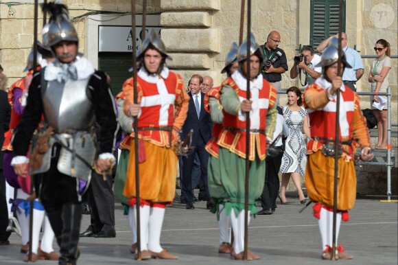 The Duke of Cambridge (centre) watches a re-enactment of an historical event marking the 50th anniversary of Malta's independence, in Valletta, Malta on Saturday September 20, 2014. William was a last minute replacement for pregnant wife Kate, forced to withdraw with severe morning sickness, but he was warmly welcomed by Maltese President Marie-Louise Coleiro Preca. Photo by John Stillwell/PA Wire/ABACAPRESS.COM20/09/2014 - Valletta