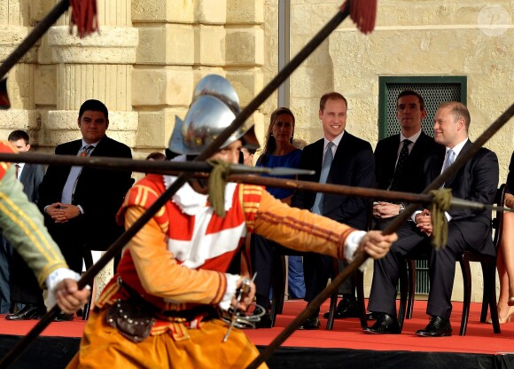 The Duke of Cambridge (third right) watches a re-enactment of an historical event marking the 50th anniversary of Malta's independence, in Valletta, Malta on Saturday September 20, 2014. William was a last minute replacement for pregnant wife Kate, forced to withdraw with severe morning sickness, but he was warmly welcomed by Maltese President Marie-Louise Coleiro Preca. Photo by John Stillwell/PA Wire/ABACAPRESS.COM20/09/2014 - Valletta