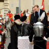 The Duke of Cambridge (right) talks to people taking part in a re-enactment of an historical event marking the 50th anniversary of Malta's independence, in Valletta, Malta on Saturday September 20, 2014. William was a last minute replacement for pregnant wife Kate, forced to withdraw with severe morning sickness, but he was warmly welcomed by Maltese President Marie-Louise Coleiro Preca. Photo by John Stillwell/PA Wire/ABACAPRESS.COM20/09/2014 - Valletta