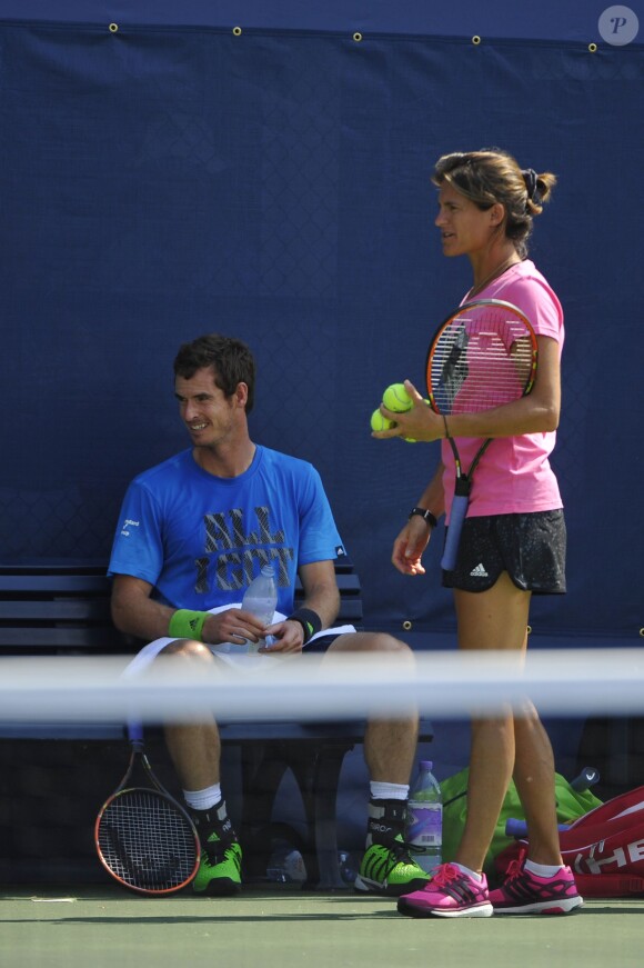 Andy Murray et Amélie Mauresmo à l'entraînement à l'US Open à l'USTA Billie Jean King National Tennis Center de New York le 26 août 2014