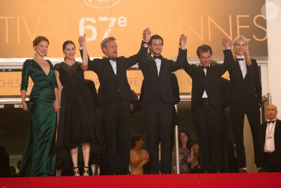 Léa Seydoux, Amira Casar, Jérémie Renier, Gaspard Ulliel, Bertrand Bonello, Aymeline Valade - Descente des marches du film " Saint-Laurent" lors du 67e Festival du film de Cannes le 17 mai 2014.