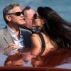 George Clooney et sa fiancée Amal Alamuddin arrivant à Venise le 26 septembre 2014 où ils vont célébrer leur mariage civil, prévu lundi 29 septembre.