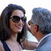 George Clooney et sa fiancée Amal Alamuddin arrivent à Venise le 26 septembre 2014 où ils vont célébrer leur mariage, prévu lundi 29 septembre.