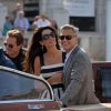 George Clooney et sa future femme Amal Alamuddin arrivent avec leurs amis Cindy Crawford et Rande Gerber pour le mariage à Venise le 26 septembre 2014