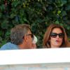 George Clooney a pris le petit-déjeuner, à Venise le 27 septembre 2014,  avec ses amis Rande Gerber et Cindy Crawford, au lendemain de son enterrement de vie de garçon lors du week-end de son mariage avec Amal Alamuddin.