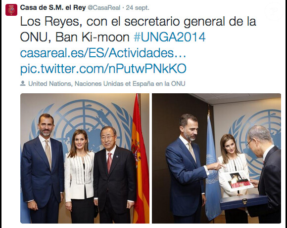 Felipe et Letizia d'Espagne étaient à New York du 22 au 24 septembre 2014 dans le cadre de la 69e Assemblée générale de l'ONU et du Sommet sur le climat.