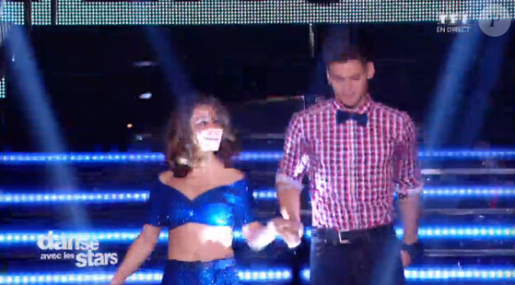 Rayane Bensetti et Denitsa Ikonomova lors du premier prime de Danse avec les stars 5 sur TF1, le samedi 27 septembre 2014