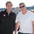 Jean-Marie Bigard et Jean-Jacques Bourdin lors du 2e tournoi de pétanque au profit de l'association "MeghanOra" sur l'Esplanade des Invalides à Paris, le 28 septembre 2014 