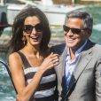  George Clooney et Amal Alamuddin &agrave; leur arriv&eacute;e &agrave; Venise le 26 septembre 2014 pour le week-end de leur mariage. 
