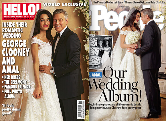 George Clooney et Amal Alamuddin en robe Oscar dela Renta : les mariés en couverture des magazines Hello! et People