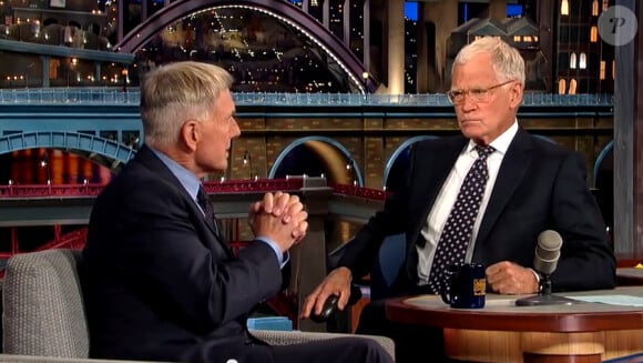 David Letterman reçoit Mark Harmon dans son Late Show sur NBC, en septembre 2014.