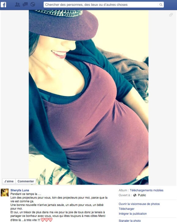 Sheryfa Luna a révélé le 2 octobre 2014 sur Facebook qu'elle était enceinte de son second enfant.