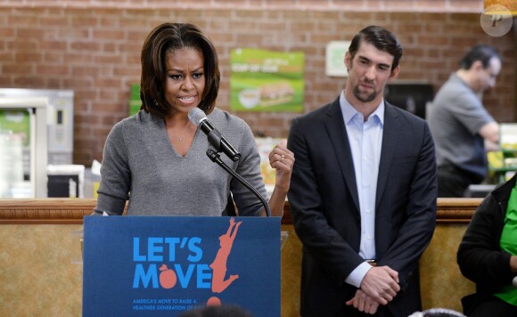Michelle Obama et Michael Phelps à Washignton, le 23 janvier 2014.