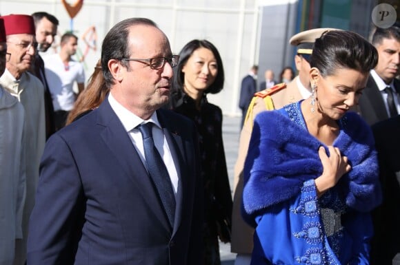 François Hollande, Fleur Pellerin et la princesse Lalla Meryem du Maroc - Inauguration de l'exposition "Le Maroc contemporain" à l'Institut du monde arabe à Paris, le 14 octobre 2014.