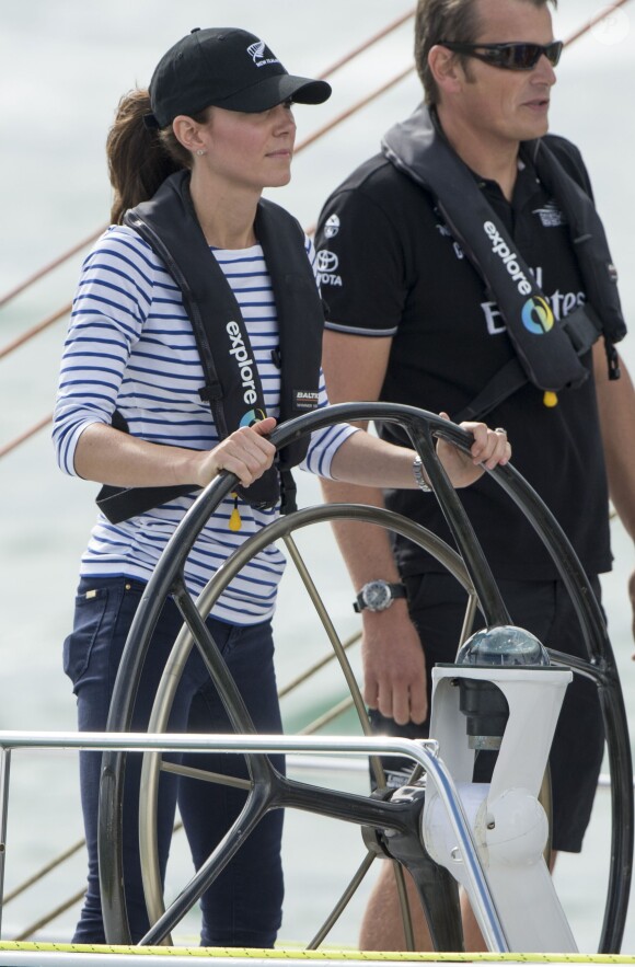 Kate Middleton en skipper lors d'une régate en Nouvelle-Zélande, le 11 avril 2014 à Auckland.