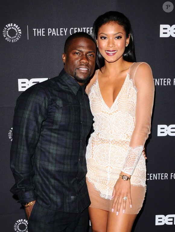 Kevin Hart avec sa fiancée Eniko Parrish lors d'une soirée de promotion de Real Husbands Of Hollywood, dont il est un protagoniste régulier, le 14 octobre 2014 à Los Angeles