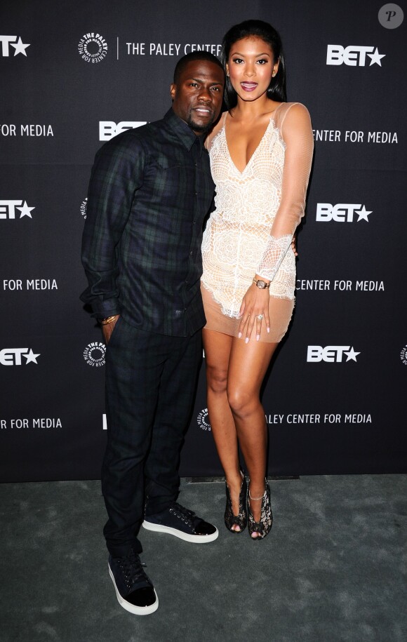 Kevin Hart avec sa fiancée Eniko Parrish lors d'une soirée de promotion de Real Husbands Of Hollywood, dont il est un protagoniste régulier, le 14 octobre 2014 à Los Angeles