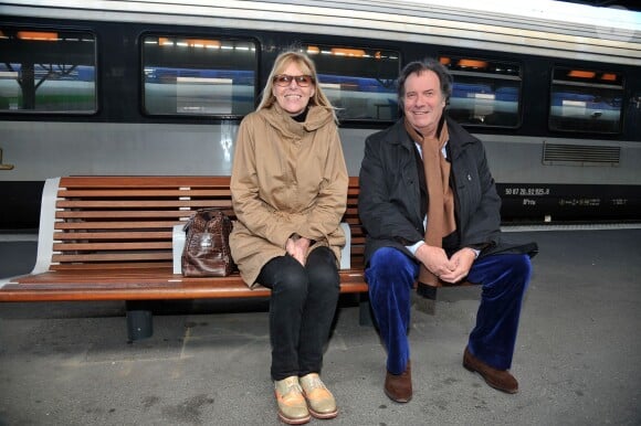 Chantal Ladesou et Daniel Russo - Michel Drucker célèbre ses 50 ans de télévision entouré de ses amis à l'occasion du passage du 'Train De La Télé' en gare de Caen, sa région natale, le 21 octobre 2014.