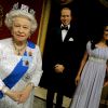 La statue de cire de la reine Elizabeth II a pris place auprès de celles de Kate Middleton et du prince William au Musée Madame Tussauds de New York, révélée ainsi que celle du prince Harry le 23 octobre 2014.