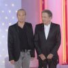 Laurent Baffie et Michel Drucker - Enregistrement de l'émission "Vivement dimanche" à Paris le 22 octobre 2014. L'émission sera diffusée le 26 octobre à 14h15, sur France 2.
