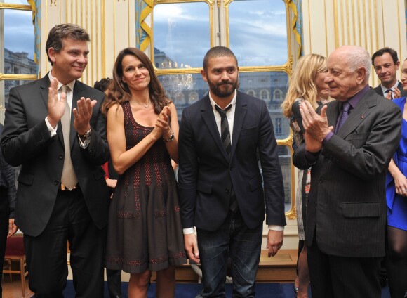 Pierre Bergé, Aurélie Filippetti, Arnaud Montebourg, Alexandre Mattiussi et Christine Phung à Paris le 3 octobre 2013. 