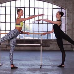 Candice Swanepoel et Mary Helen Bowers, créatrice de Ballet Beautiful, nous montrent comment s'entraîner comme un ange de Victoria's Secret. Octobre 2014.