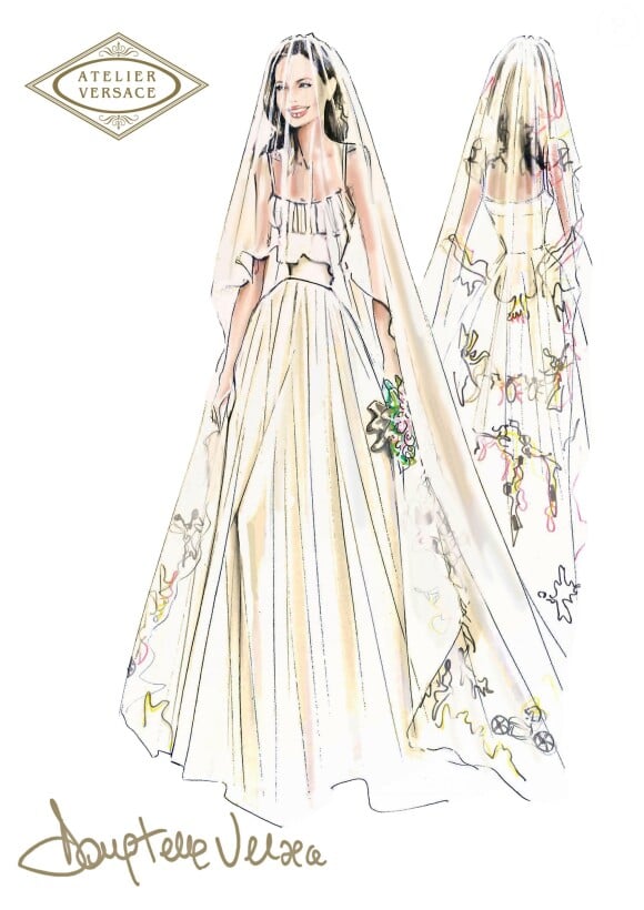 Croquis de la robe de mariée d'Angelina Jolie signée Atelier Versace