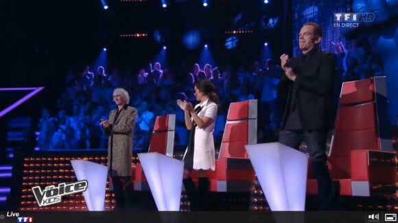 Les jurés de l'émission sur le plateau de The Voice Kids, le samedi 20 septembre 2014 sur TF1.