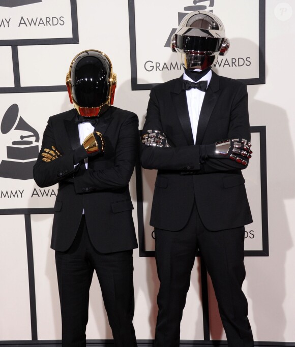 Les Daft Punk (Thomas Bangalter et Guy-Manuel de Homem-Christo) lors de la 56e cérémonie des Grammy Awards à Los Angeles, le 26 janvier 2014.