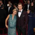  Elsa Pataky (habill&eacute;e en Elie Saab) enceinte et son mari Chris Hemsworth - 86&egrave;me c&eacute;r&eacute;monie des Oscars &agrave; Hollywood, le 2 mars 2014. 