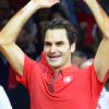 Roger Federer - Finale de la Coupe Davis au Stade Pierre Mauroy à Lille. Roger Federer remporte le match qui l'opposait à Richard Gasquet (6/4-6/2-6/2) le 23 novembre 2014.
