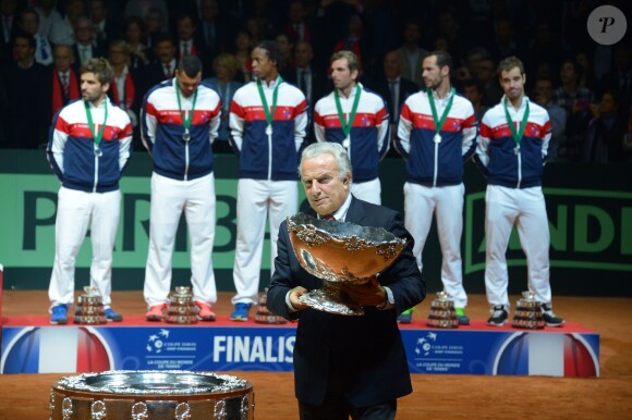 Finale de la Coupe Davis au Stade Pierre Mauroy de Lille. Roger Federer remporte le match qui l'opposait à Richard Gasquet (6/4-6/2-6/2) le 23 novembre 2014.