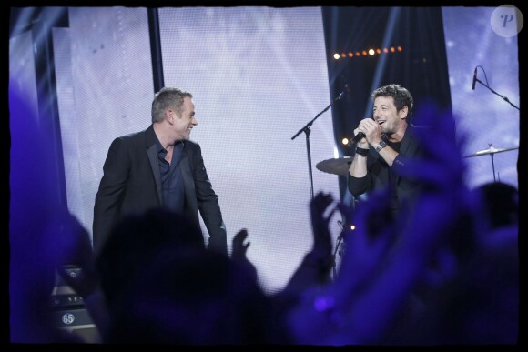 Exclusif - Le chanteur Garou, Patrick Bruel lors de l'édition 2014 de la "Fête de la chanson française" diffusée sur France 2, enregistrée au Studio TSF à Aubervilliers, le 21 novembre 2014.