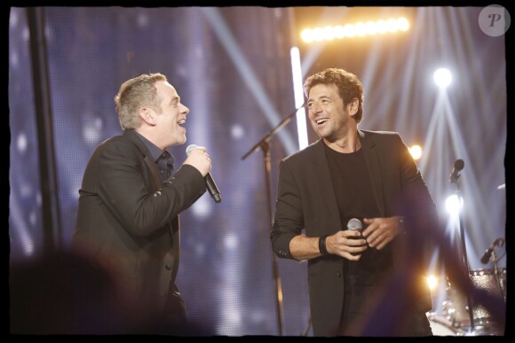 Exclusif - Le chanteur Garou, Patrick Bruel lors de l'édition 2014 de la "Fête de la chanson française" diffusée sur France 2, enregistrée au Studio TSF à Aubervilliers, le 21 novembre 2014.