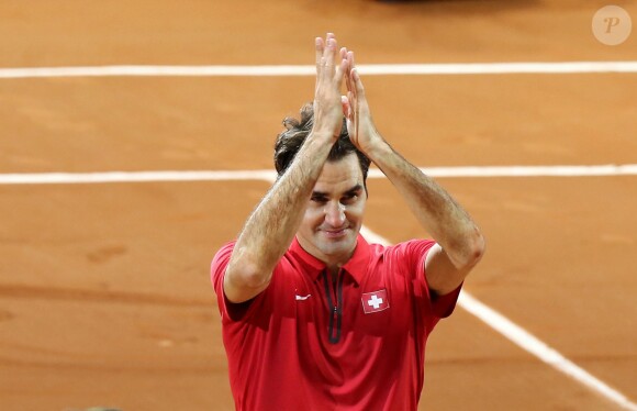 Roger Federer lors de la victoire de la Suisse face à la France lors de la finale de la Coupe Davis à Lille le 23 novembre 2014