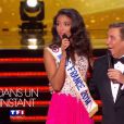  Jean-Pierre Foucault et Flora Coquerel (Miss France 2014) lors de la c&eacute;r&eacute;monie de Miss France 2015 sur TF1, le samedi 6 d&eacute;cembre 2014. 