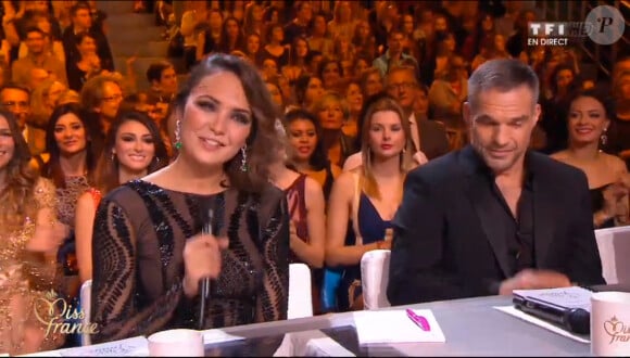 Valérie Bègue et Philippe Bas, lors de la cérémonie de Miss France 2015 sur TF1, le samedi 6 décembre 2014.