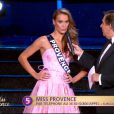  Miss Provence r&eacute;pond &agrave; l'interview de Jean-Pierre Foucault lors de la c&eacute;r&eacute;monie de Miss France 2015 sur TF1, le samedi 6 d&eacute;cembre 2014. 