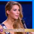  Miss Nord-Pas-de-Calais r&eacute;pond &agrave; l'interview de Jean-Pierre Foucault lors de la c&eacute;r&eacute;monie de Miss France 2015 sur TF1, le samedi 6 d&eacute;cembre 2014. 