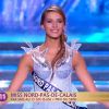 Miss Nord-Pas-de-Calais défile dans l'univers de la Reine des Neiges, lors de la cérémonie de Miss France 2015 sur TF1, le samedi 6 décembre 2014.