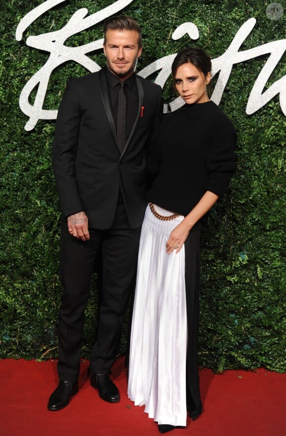 David et Victoria Beckham aux British Fashion Awards 2014 à Londres, le 1er décembre 2014.