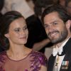 Le prince Carl Philip de Suède et sa fiancée Sofia Hellqvist - Dîner de Gala en l'honneur des Prix Nobel à Stockholm en Suède le 10 novembre 2014.
