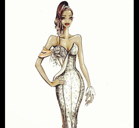 Flora Coquerel a dévoilé quelques heures avant l'élection un croquis de la robe qu'elle comptait porter pour l'élection de Miss Monde à Londres. Le 14 décembre 2014.