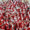 Plus de 250 personnes ont participé à la première Grande Parade des Pères Noël de la Côte d'Azur, avec comme marraine la chanteuse et comédienne Lio, à Vallauris Golfe-Juan, le 20 décembre 2014.