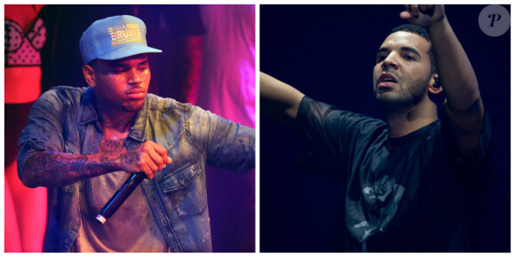 Montage d'images des rappeurs Drake et Chris Brown en 2014. ©Bestimage