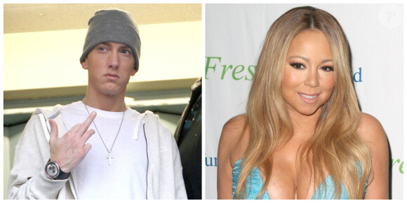 Montage d'une photo d'Eminem en 2009 et de Mariah Carey en 2014. ©Bestimage